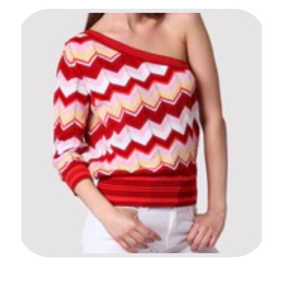 Minnie Rose Chevron Pointelle Maxi Skirt in Red Multi Combo S - Picture 3 of 3